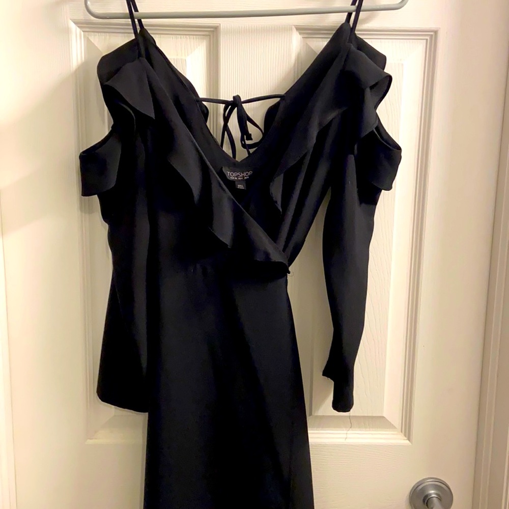 Unique TOPSHOP midi wrap dress, off- shoulder with straps